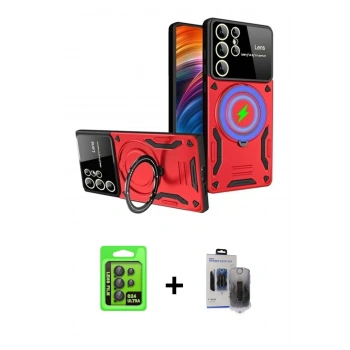MARSİLYAN™- Galaxy S24 Ultra Kılıf Kıvılcım Modern Serisi - Siyah Vanessa Magic Hayalet Cam + Raze Metal Kamera Lens - SH
