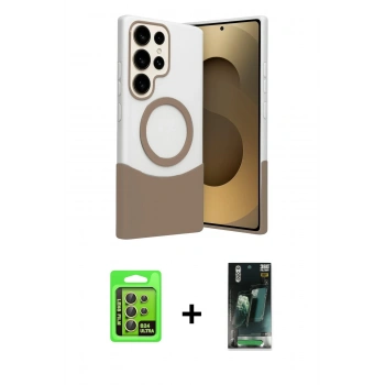 MARSİLYAN™- Galaxy S24 Ultra Kılıf Kozmos Form Özel Seri - Siyah 360 Mat Full Body Arka Koruyucu + Raze Metal Kamera Lens - SI