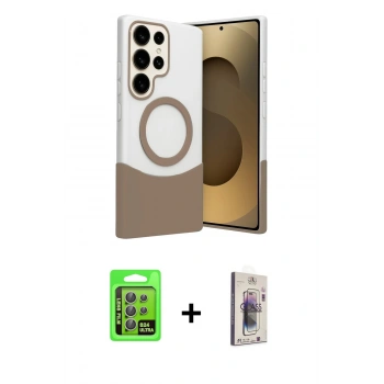 MARSİLYAN™- Galaxy S24 Ultra Kılıf Kozmos Form Özel Seri - Siyah Bilvis 3D Cam Ekran Koruyucu + Raze Metal Kamera Lens - GI