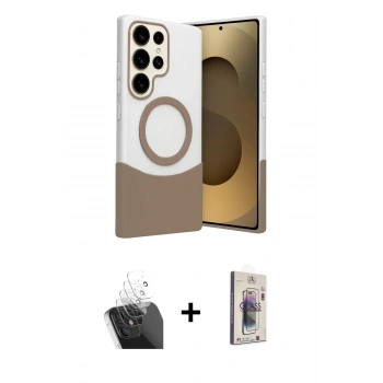 MARSİLYAN™- Galaxy S24 Ultra Kılıf Kozmos Form Özel Seri - Siyah Bilvis 3D Cam Ekran Koruyucu + Kamera Lens Koruma Cam - SF