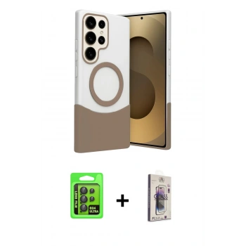 MARSİLYAN™- Galaxy S24 Ultra Kılıf Kozmos Form Özel Seri - Siyah Bilvis 3D Cam Ekran Koruyucu + Raze Metal Kamera Lens - SH