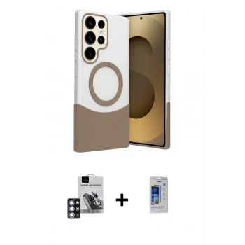 MARSİLYAN™- Galaxy S24 Ultra Kılıf Kozmos Form Özel Seri - Siyah Durable Full Glue Curved Cam + PVD Metal Kamera Lens - PE