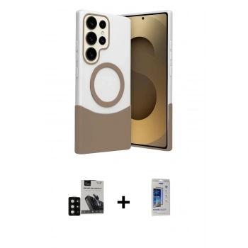 MARSİLYAN™- Galaxy S24 Ultra Kılıf Kozmos Form Özel Seri - Siyah Durable Full Glue Curved Cam + PVD Metal Kamera Lens - SH