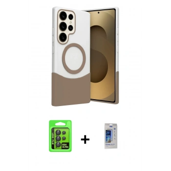 MARSİLYAN™- Galaxy S24 Ultra Kılıf Kozmos Form Özel Seri - Siyah Durable Full Glue Curved Cam + Raze Metal Kamera Lens - SH