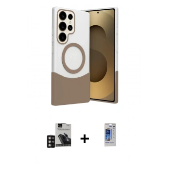 MARSİLYAN™- Galaxy S24 Ultra Kılıf Kozmos Form Özel Seri - Siyah Durable Full Glue Curved Hayalet Cam + PVD Metal Kamera Lens - DNMR