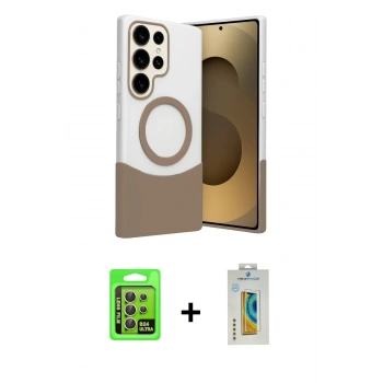 MARSİLYAN™- Galaxy S24 Ultra Kılıf Kozmos Form Özel Seri - Siyah Polymer Nano Ekran Koruyucu + Raze Metal Kamera Lens - SI