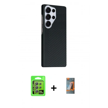 MARSİLYAN™- Galaxy S24 Ultra Kılıf Kozmos Klasik Prime - Siyah AutoKit 5in1 Fiber Hayalet Polymer Nano Ekran Koruyucu + Raze Metal Kamera Lens - GI