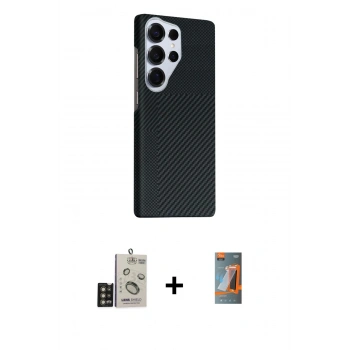 MARSİLYAN™- Galaxy S24 Ultra Kılıf Kozmos Klasik Prime - Siyah AutoKit 5in1 Fiber Hayalet Polymer Nano Ekran Koruyucu + Bilvis Titan Kamera Lens - GD