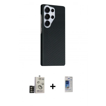 MARSİLYAN™- Galaxy S24 Ultra Kılıf Kozmos Klasik Prime - Siyah Durable Full Glue Curved Cam + Bilvis Titan Kamera Lens - GD