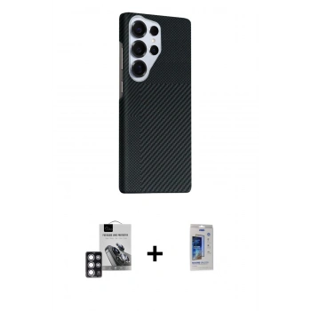 MARSİLYAN™- Galaxy S24 Ultra Kılıf Kozmos Klasik Prime - Siyah Durable Full Glue Curved Cam + PVD Metal Kamera Lens - PE