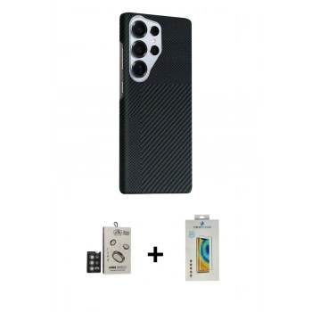 MARSİLYAN™- Galaxy S24 Ultra Kılıf Kozmos Klasik Prime - Siyah Polymer Nano Ekran Koruyucu + Bilvis Titan Kamera Lens - DNMR