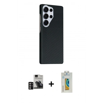 MARSİLYAN™- Galaxy S24 Ultra Kılıf Kozmos Klasik Prime - Siyah Polymer Nano Ekran Koruyucu + PVD Metal Kamera Lens - DNMR