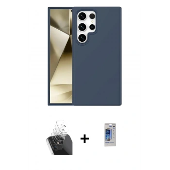 MARSİLYAN™- Galaxy S24 Ultra Kılıf Kozmos Yansıma Özel Seri - Siyah Durable Full Glue Curved Hayalet Cam + Kamera Lens Koruma Cam - SF