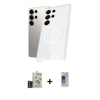 MARSİLYAN™- Galaxy S24 Ultra Kılıf Kutup Minimal - Siyah Durable Full Glue Curved Cam + Bilvis Titan Kamera Lens - SH