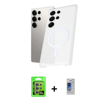 MARSİLYAN™- Galaxy S24 Ultra Kılıf Kutup Minimal - Siyah Durable Full Glue Curved Cam + Raze Metal Kamera Lens - MR