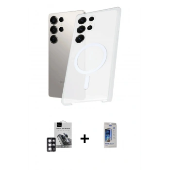 MARSİLYAN™- Galaxy S24 Ultra Kılıf Kutup Minimal - Siyah Durable Full Glue Curved Cam + PVD Metal Kamera Lens - PE