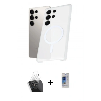 MARSİLYAN™- Galaxy S24 Ultra Kılıf Kutup Minimal - Siyah Durable Full Glue Curved Cam + Kamera Lens Koruma Cam - SF