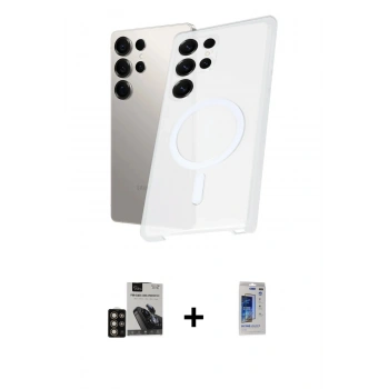 MARSİLYAN™- Galaxy S24 Ultra Kılıf Kutup Minimal - Siyah Durable Full Glue Curved Hayalet Cam + PVD Metal Kamera Lens - GD
