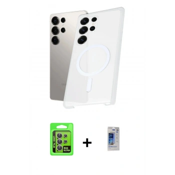 MARSİLYAN™- Galaxy S24 Ultra Kılıf Kutup Minimal - Siyah Durable Full Glue Curved Hayalet Cam + Raze Metal Kamera Lens - MR