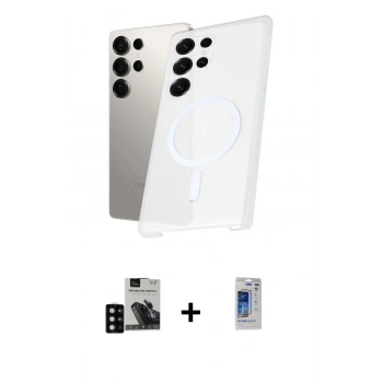 MARSİLYAN™- Galaxy S24 Ultra Kılıf Kutup Minimal - Siyah Durable Full Glue Curved Hayalet Cam + PVD Metal Kamera Lens - SH