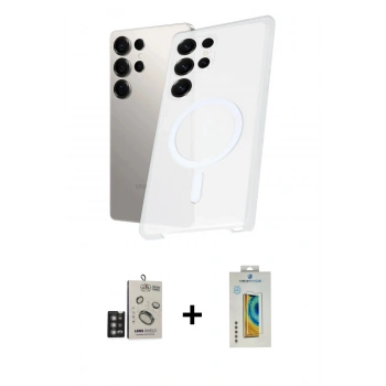 MARSİLYAN™- Galaxy S24 Ultra Kılıf Kutup Minimal - Siyah Polymer Nano Ekran Koruyucu + Bilvis Titan Kamera Lens - DNMR