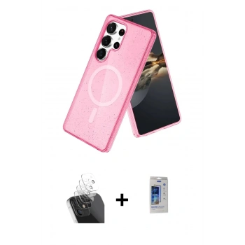 MARSİLYAN™- Galaxy S24 Ultra Kılıf Nova Asil Prime - Siyah Durable Full Glue Curved Cam + Kamera Lens Koruma Cam - SF