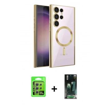 MARSİLYAN™- Galaxy S24 Ultra Kılıf Nova Işık Özel Seri - Şeffaf 360 Full Body Arka Koruyucu + Raze Metal Kamera Lens - GS