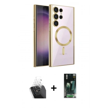 MARSİLYAN™- Galaxy S24 Ultra Kılıf Nova Işık Özel Seri - Şeffaf 360 Full Body Arka Koruyucu + Kamera Lens Koruma Cam - SF