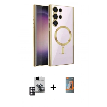 MARSİLYAN™- Galaxy S24 Ultra Kılıf Nova Işık Özel Seri - Siyah AutoKit 5in1 Fiber Hayalet Polymer Nano Ekran Koruyucu + PVD Metal Kamera Lens - PE