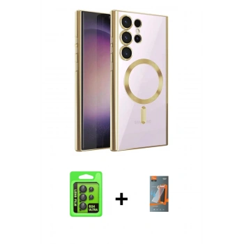 MARSİLYAN™- Galaxy S24 Ultra Kılıf Nova Işık Özel Seri - Siyah AutoKit 5in1 Fiber Hayalet Polymer Nano Ekran Koruyucu + Raze Metal Kamera Lens - SH