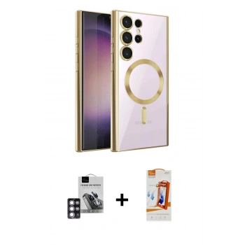 MARSİLYAN™- Galaxy S24 Ultra Kılıf Nova Işık Özel Seri - Siyah AutoKit 5in1 Fiber Polymer Nano Ekran Koruyucu + PVD Metal Kamera Lens - PE
