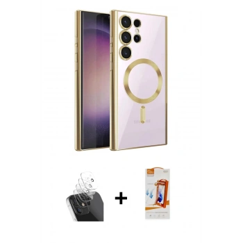 MARSİLYAN™- Galaxy S24 Ultra Kılıf Nova Işık Özel Seri - Siyah AutoKit 5in1 Fiber Polymer Nano Ekran Koruyucu + Kamera Lens Koruma Cam - SF