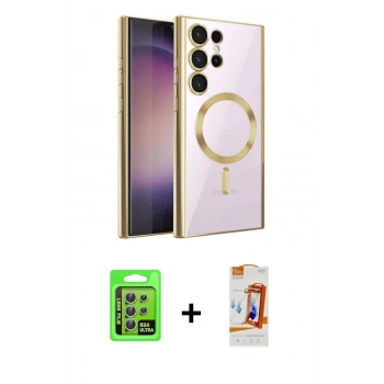 MARSİLYAN™- Galaxy S24 Ultra Kılıf Nova Işık Özel Seri - Siyah AutoKit 5in1 Fiber Polymer Nano Ekran Koruyucu + Raze Metal Kamera Lens - GS