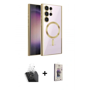 MARSİLYAN™- Galaxy S24 Ultra Kılıf Nova Işık Özel Seri - Siyah Bilvis 3D Cam Ekran Koruyucu + Kamera Lens Koruma Cam - SF