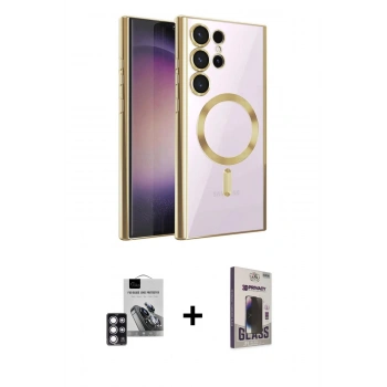 MARSİLYAN™- Galaxy S24 Ultra Kılıf Nova Işık Özel Seri - Siyah Bilvis Hayalet Cam Ekran Koruyucu + PVD Metal Kamera Lens - PE