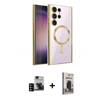 MARSİLYAN™- Galaxy S24 Ultra Kılıf Nova Işık Özel Seri - Siyah Bilvis Hayalet Cam Ekran Koruyucu + PVD Metal Kamera Lens - SH