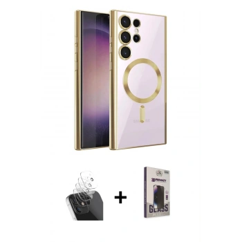 MARSİLYAN™- Galaxy S24 Ultra Kılıf Nova Işık Özel Seri - Siyah Bilvis Hayalet Cam Ekran Koruyucu + Kamera Lens Koruma Cam - SF