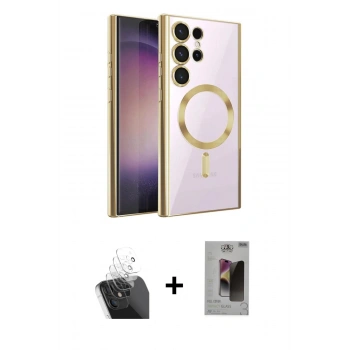 MARSİLYAN™- Galaxy S24 Ultra Kılıf Nova Işık Özel Seri - Siyah Bilvis Hayalet Cam Ekran Koruyucu + Kamera Lens Koruma Cam - SF