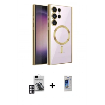 MARSİLYAN™- Galaxy S24 Ultra Kılıf Nova Işık Özel Seri - Siyah Durable Full Glue Curved Cam + PVD Metal Kamera Lens - PE