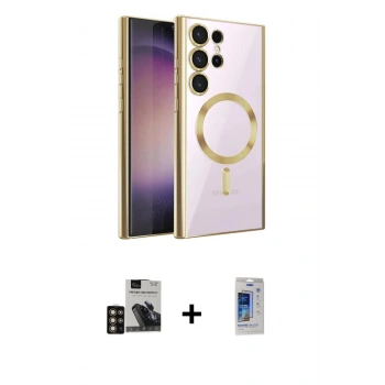 MARSİLYAN™- Galaxy S24 Ultra Kılıf Nova Işık Özel Seri - Siyah Durable Full Glue Curved Cam + PVD Metal Kamera Lens - GD