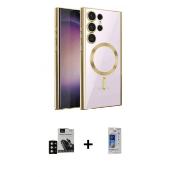 MARSİLYAN™- Galaxy S24 Ultra Kılıf Nova Işık Özel Seri - Siyah Durable Full Glue Curved Cam + PVD Metal Kamera Lens - SH