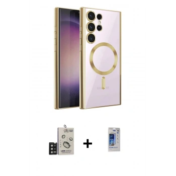 MARSİLYAN™- Galaxy S24 Ultra Kılıf Nova Işık Özel Seri - Siyah Durable Full Glue Curved Hayalet Cam + Bilvis Titan Kamera Lens - SH