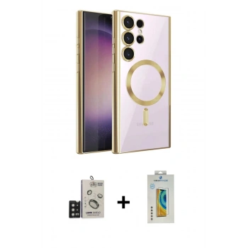 MARSİLYAN™- Galaxy S24 Ultra Kılıf Nova Işık Özel Seri - Siyah Polymer Nano Ekran Koruyucu + Bilvis Titan Kamera Lens - SH