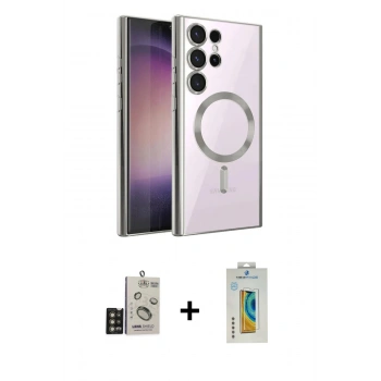 MARSİLYAN™- Galaxy S24 Ultra Kılıf Nova Işık Özel Seri - Siyah Polymer Nano Ekran Koruyucu + Bilvis Titan Kamera Lens - GD