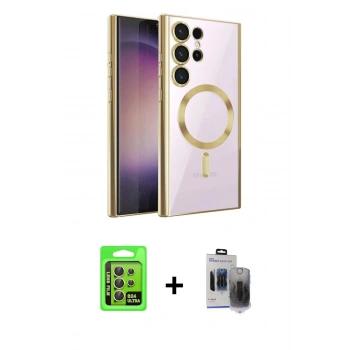 MARSİLYAN™- Galaxy S24 Ultra Kılıf Nova Işık Özel Seri - Siyah Vanessa Magic Hayalet Cam + Raze Metal Kamera Lens - SI