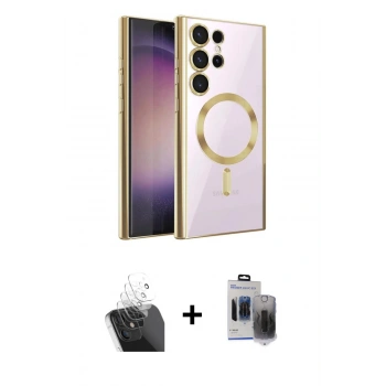 MARSİLYAN™- Galaxy S24 Ultra Kılıf Nova Işık Özel Seri - Siyah Vanessa Magic Hayalet Cam + Kamera Lens Koruma Cam - SF