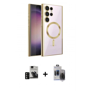 MARSİLYAN™- Galaxy S24 Ultra Kılıf Nova Işık Özel Seri - Siyah Vanessa Magic Hayalet Cam + PVD Metal Kamera Lens - SH