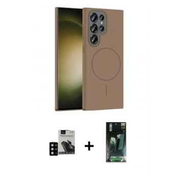 MARSİLYAN™- Galaxy S24 Ultra Kılıf Siluet Doku Özel Seri - Şeffaf 360 Full Body Arka Koruyucu + PVD Metal Kamera Lens - SH