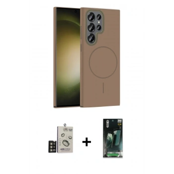 MARSİLYAN™- Galaxy S24 Ultra Kılıf Siluet Doku Özel Seri - Siyah 360 Mat Full Body Arka Koruyucu + Bilvis Titan Kamera Lens - GD