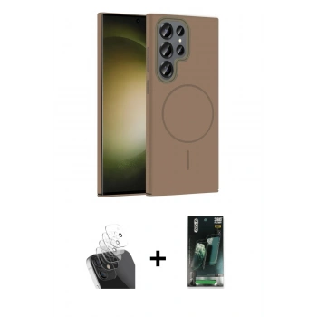 MARSİLYAN™- Galaxy S24 Ultra Kılıf Siluet Doku Özel Seri - Siyah 360 Mat Full Body Arka Koruyucu + Kamera Lens Koruma Cam - SF